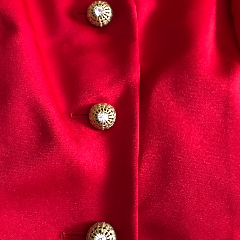 Red cocktail dress. Rhinestone buttons. Liz Claiborne. Sweetheart neck. Vintage - Picture 3 of 4
